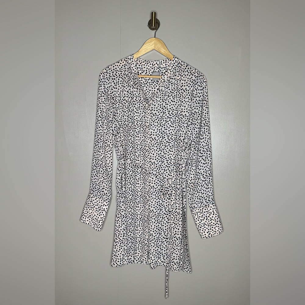Chico's Polka Dot Belted Sheath‎ Dress Peach Ivory Black Size 1 Long Sleeve